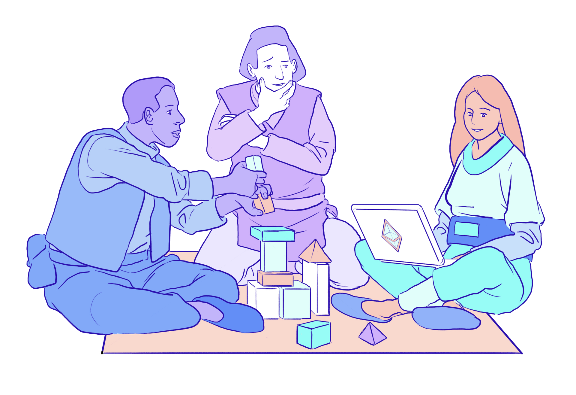 Illustrazione di un gruppo di costruttori che lavorano insieme.